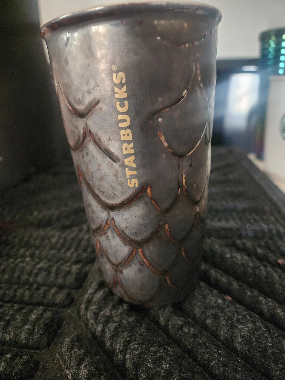 Starbucks Gray Ceramic Tumbler with Gold Accents